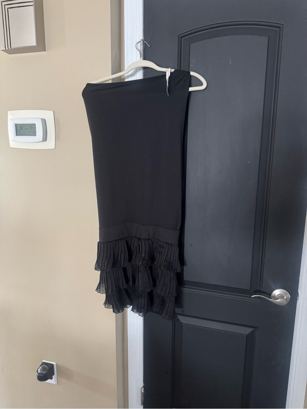 Black Strapless Ruffled Hem Dress